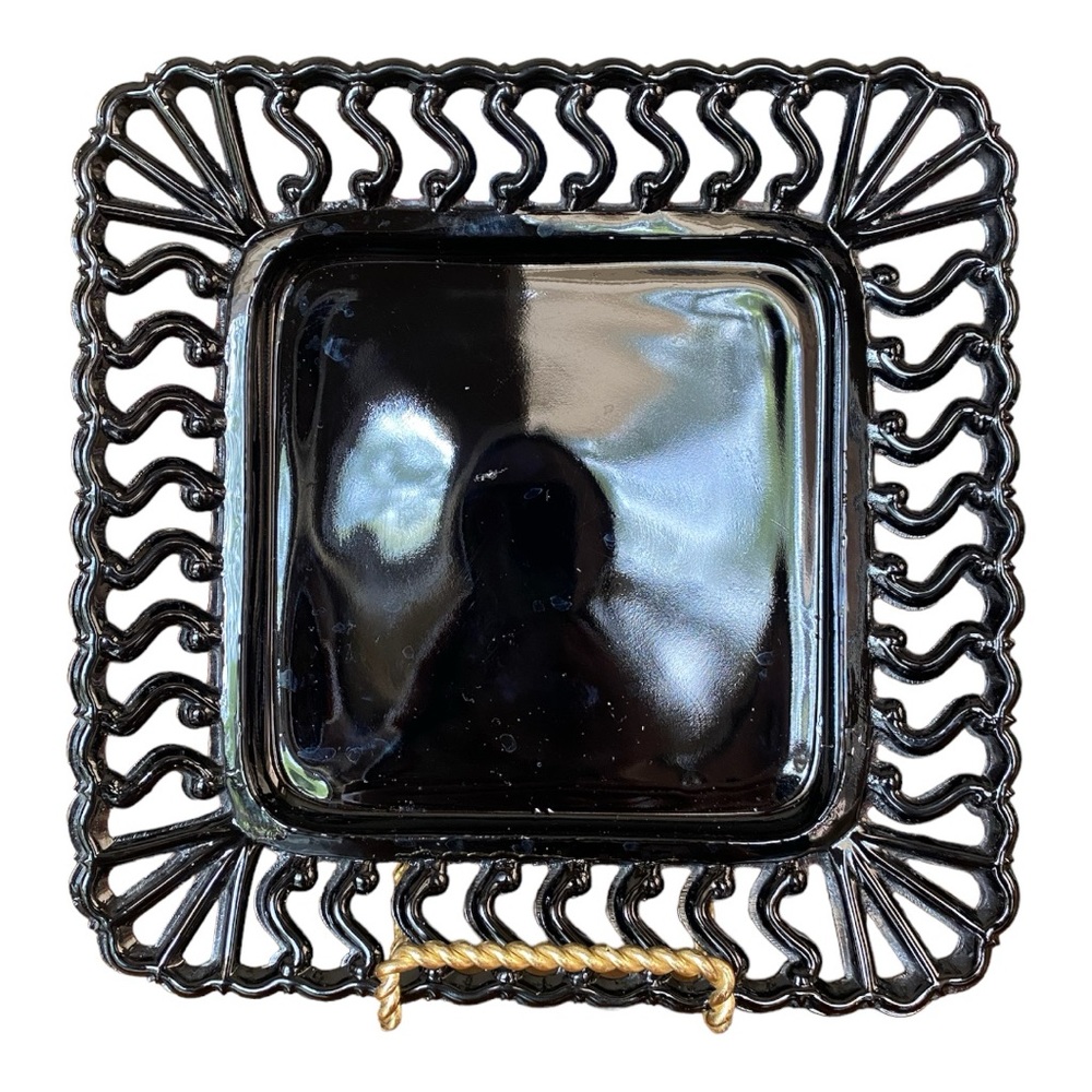 Vintage Westmoreland Black Amethyst Glass Square S Lace 7.375" Salad Plate EVC